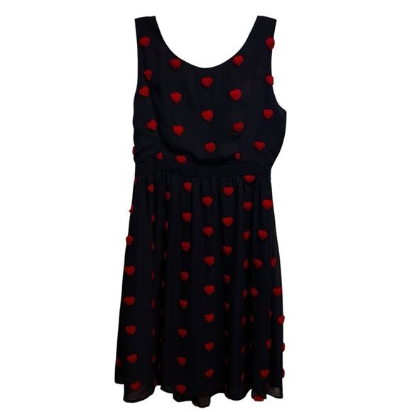 ModCloth Dress Navy Blue Chiffon Fuzzy Heart Appliqué Medium Twee Retro Quirky - Picture 4 of 9